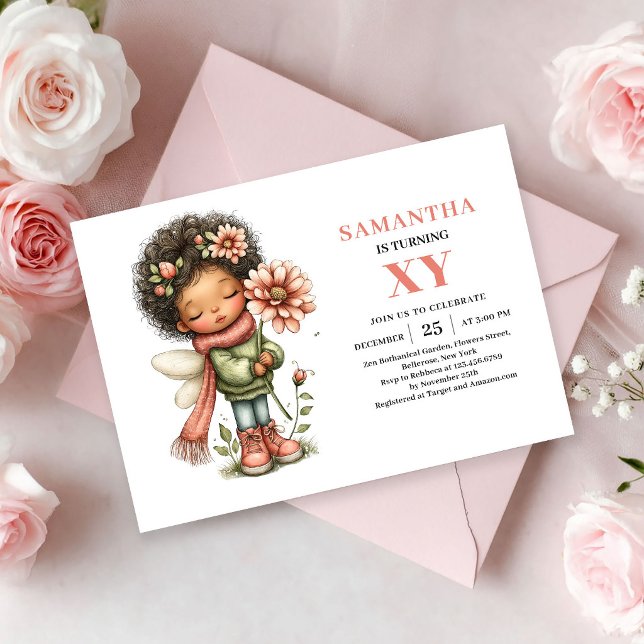Invitación Niña Hada Caprichosa Cumpleaños 4 Rubor Pastel (Whimsical Fairy Girl 4th Birthday Blush Pastel invitation)
