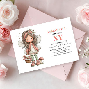 Invitación Niña Hada Caprichosa Cumpleaños 5 Floral Rosa