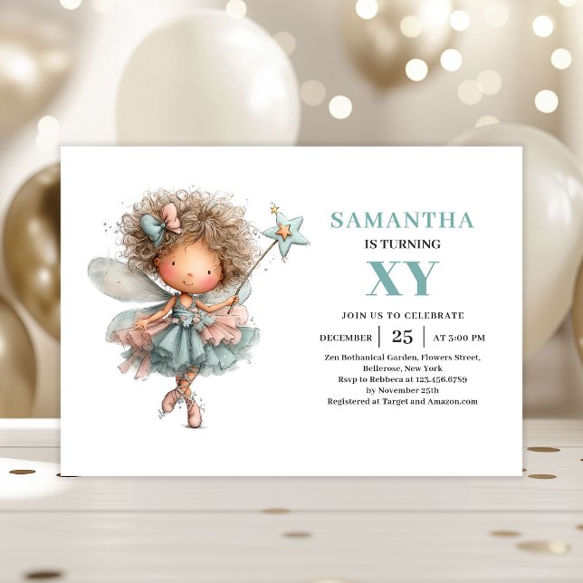 Invitación Niña Hada Caprichosa Cumpleaños 5 Magia Dulce (Whimsical Fairy Girl 5th Birthday Magical Cute invitation)