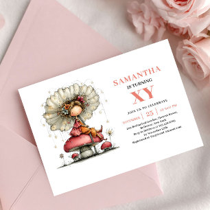 Invitación Niña Hada Caprichosa Cumpleaños 5 Rosa Rosado