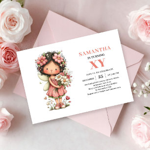 Invitación Niña Hada Caprichosa Cumpleaños 5 Rosa Rosado