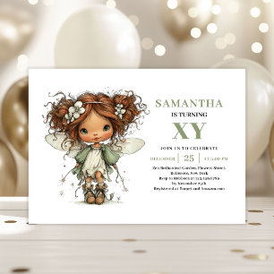 Invitación Niña Hada Caprichosa Cumpleaños 6 Verde Salvia