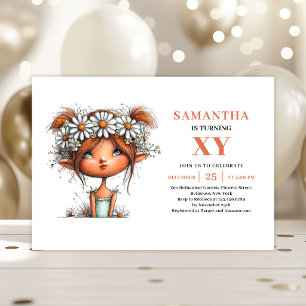Invitación Niña Hada Caprichosa Cumpleaños Floral Pastel invi