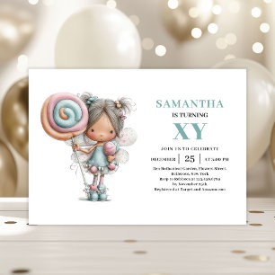 Invitación Niña Hada Cumpleaños 6 Fantasía Dulce Pastel