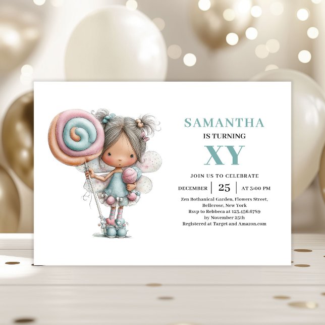 Invitación Niña Hada Cumpleaños 6 Fantasía Dulce Pastel (Fairy Girl 6th Birthday Whimsical Cute Pastel invitation)