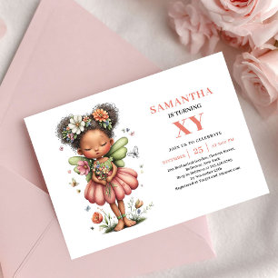 Invitación Niña Hada Encantada Cumpleaños Rubor Rosa Magia
