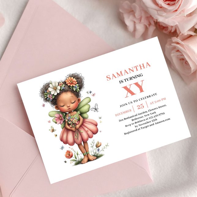 Invitación Niña Hada Encantada Cumpleaños Rubor Rosa Magia (Enchanted Fairy Girl Birthday Blush Pink Magic invitation)