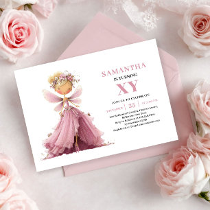 Invitación Niña Hada Linda 5to Cumpleaños Rosa Polvoriento Fl