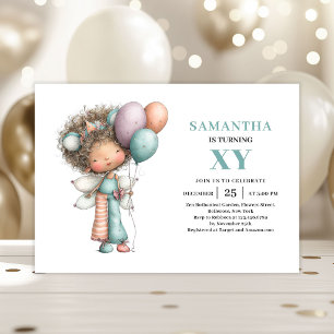 Invitación Niña Hada Linda Cumpleaños 3º Fantasía Pastel