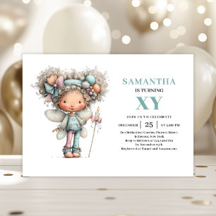 Invitación Niña Hada Linda Cumpleaños 9 Fantasía Pastel