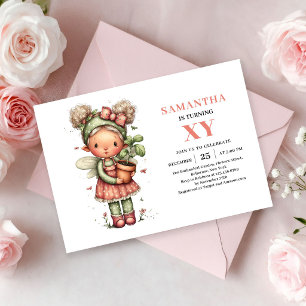 Invitación Niña Hada Mágica Cumpleaños 1 Rubor Floral