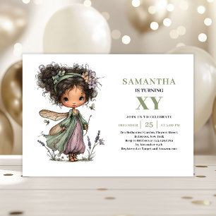 Invitación Niña Hada Mágica Cumpleaños 3 Verde Pastel