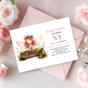 Invitación Niña Hada Rosa Caprichosa 4to Cumpleaños Rubor Ros