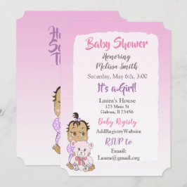 Invitación Niña hispana con oso de peluche Baby showier