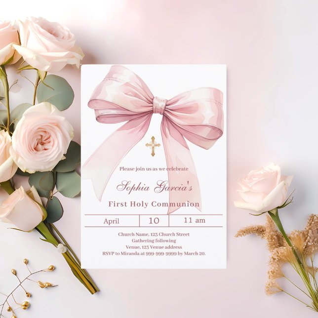Invitación Niña lazo rosa Primera Comunión (Subido por el creador)