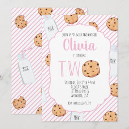 Invitación Niña Leche y Galletas Rosa 2do Cumpleaños