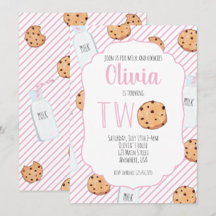 Invitación Niña Leche y Galletas Rosa 2do Cumpleaños