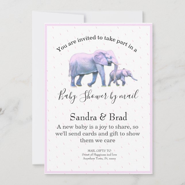 Invitación Niña linda elefante rosa Baby Shower I moderno (Anverso)