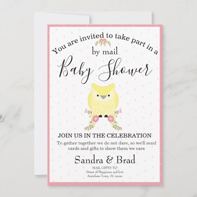 Invitación Niña linda Lechuza Amarilla Baby Shower moderno (Anverso)