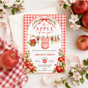 Invitación Niña Manzana de Nuestro Ojo Fiesta de Bebé