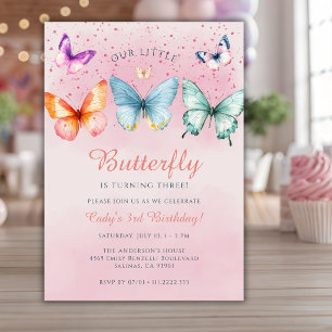 Invitación Niña Mariposa Cumple 3 Años Cumpleaños