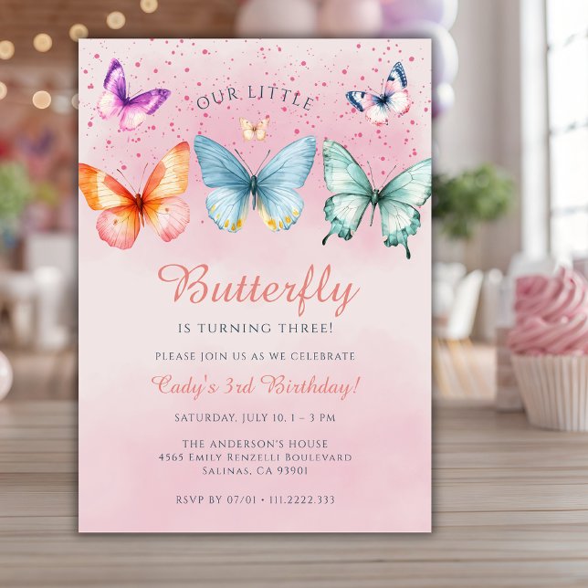 Invitación Niña Mariposa Cumple 3 Años Cumpleaños (Subido por el creador)