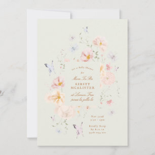 Invitación Niña Mariposa Floral Verde Salvia Baby Shower