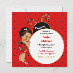 Invitación Niña Mariquita Roja Punto Negro