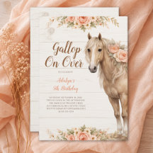 Niña Melocotón Floral Caballo 5 Cumpleaños