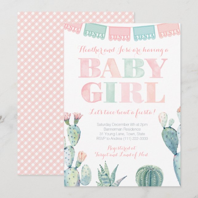 Invitación Niña mexicana Taco sobre la Fiesta Baby Shower (Anverso / Reverso)