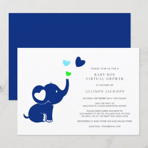 Invitación Niña mínima niño ducha virtual elefante azul lindo