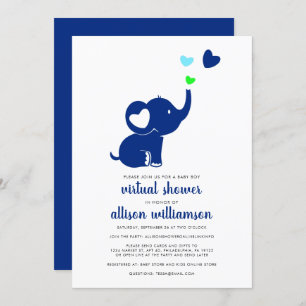 Invitación Niña moderna ducha virtual Elefante azul