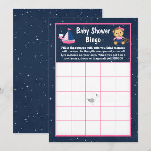 Invitación Niña Monito Náutica Rosa y Azul Bebé Bingo