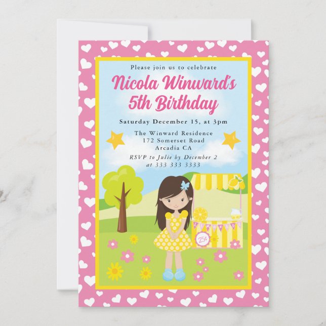 Invitación Niña Morena Monada Cumpleaños Infantil  (Anverso)