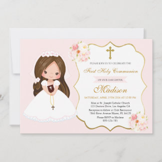 Invitación Niña morena Primera Comunión Elegante Monada