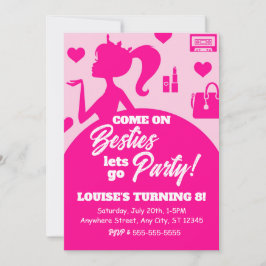 Invitación Niña Muñeca Rosa Editable Moda Fiesta Cumpleaños