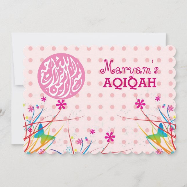 Invitación Niña musulmana rosa aqiqa islámica (Anverso)