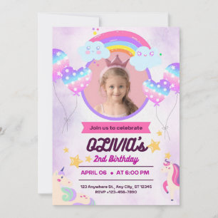 Invitación Niña Nacida Unicornio Fiesta