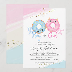 Invitación Niña o Chica revela donut kawaii