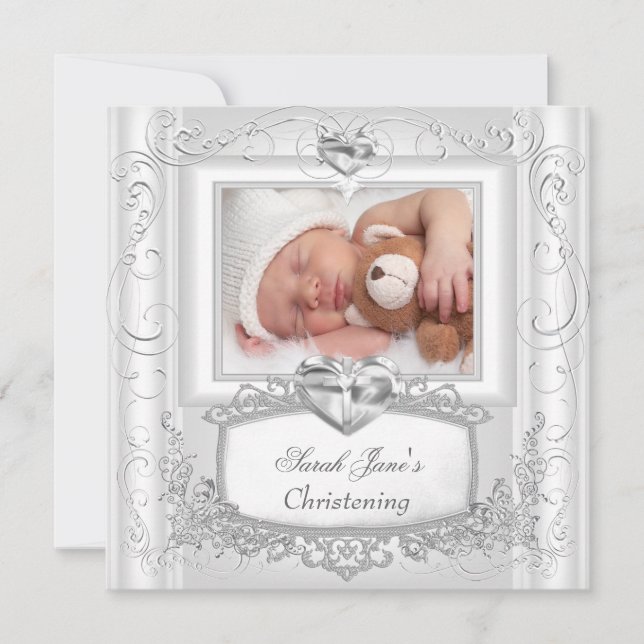 Invitación Niña o niño bautizando bautismo Cruz blanca (Anverso)