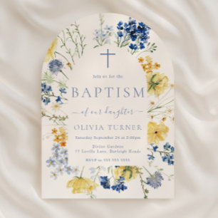Invitación Niña o Niño Bautizo Flores Silvestres Acuarela Mod