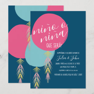 Invitación Nina o Nino Revelación de Género Borla  Globo  Azu