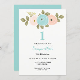 Invitación Niña o niño verde azulado de Flor de Peach Primer