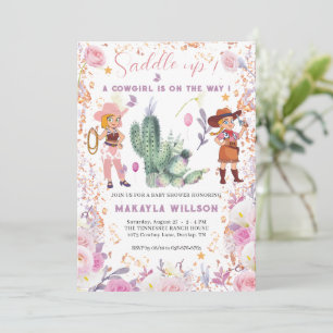 Invitación Niña occidental de caucho Flor Watercolor Bebé Sho