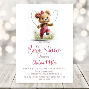 Invitación Niña Oso de peluche jugando a saltar la cuerda Bab