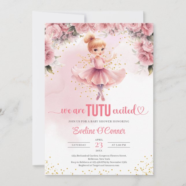 Invitación Niña pequeña con traje de baile tutu Baby Shower (Anverso)