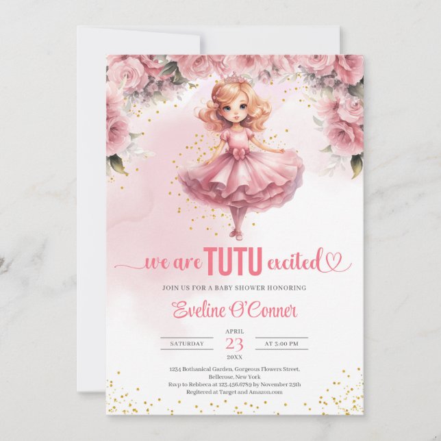 Invitación Niña pequeña con traje de baile tutu Baby Shower (Anverso)