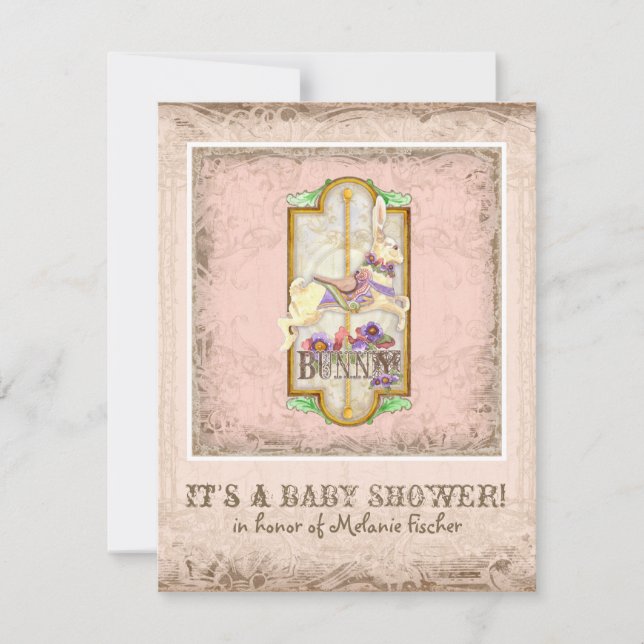 Invitación Niña pequeña conejita Niña Circus Carousse Vintage (Anverso)