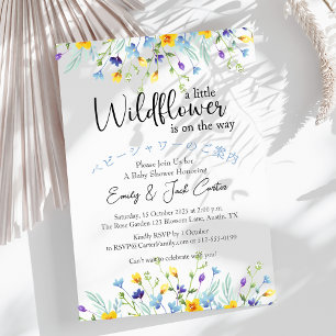 Invitación Niña pequeña de flores silvestres ducha azul amari