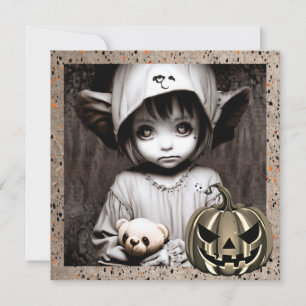 Invitación Niña pequeña espeluznante con ojos grandes Hallowe